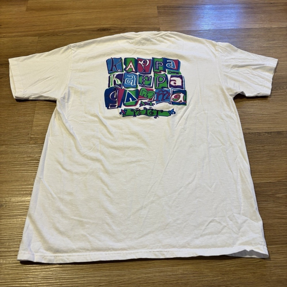 Vintage Kappa Kappa Gamma T-Shirt Men's Large White Single Stitch Pop Art 90s PR